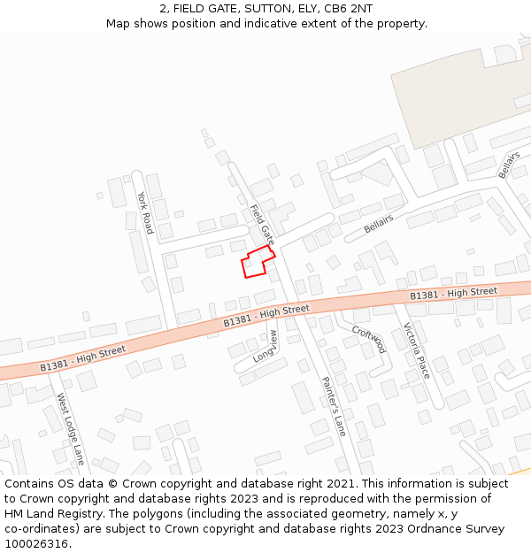 2, FIELD GATE, SUTTON, ELY, CB6 2NT: Location map and indicative extent of plot