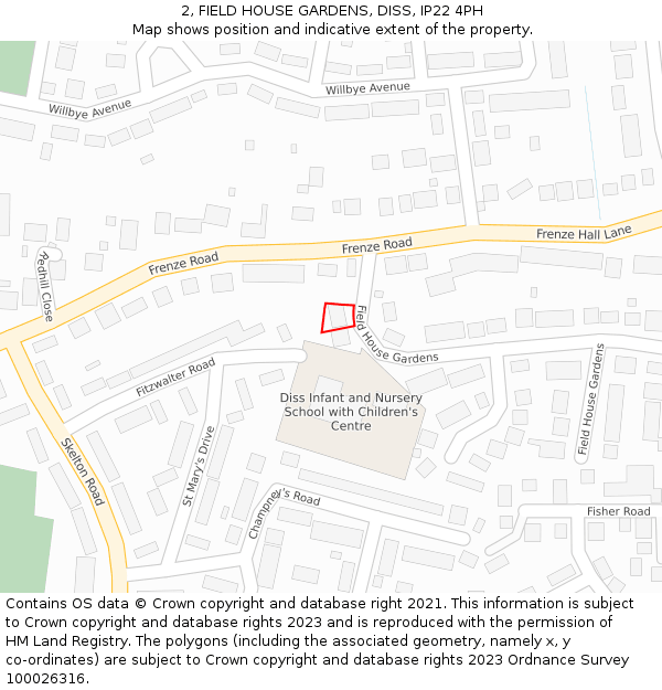 2, FIELD HOUSE GARDENS, DISS, IP22 4PH: Location map and indicative extent of plot