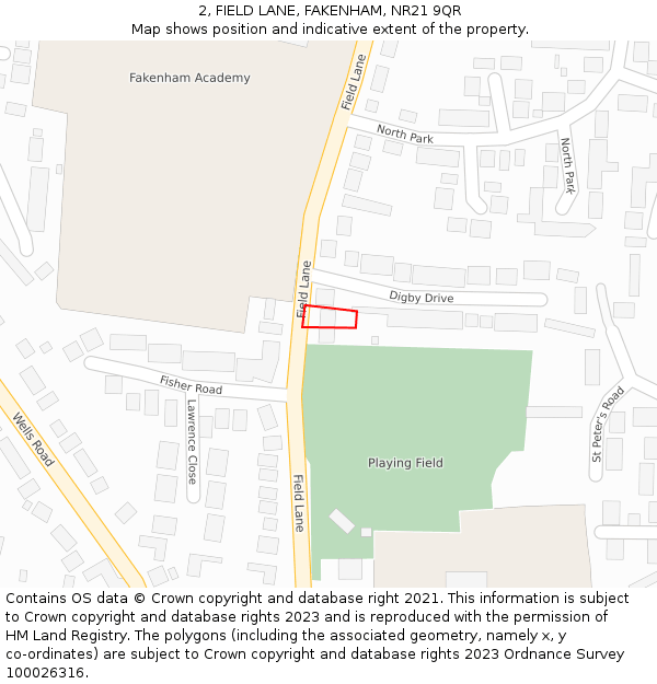 2, FIELD LANE, FAKENHAM, NR21 9QR: Location map and indicative extent of plot