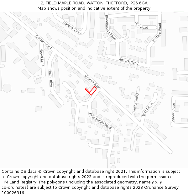 2, FIELD MAPLE ROAD, WATTON, THETFORD, IP25 6GA: Location map and indicative extent of plot