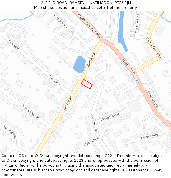 2, FIELD ROAD, RAMSEY, HUNTINGDON, PE26 1JH: Location map and indicative extent of plot