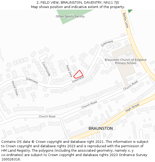 2, FIELD VIEW, BRAUNSTON, DAVENTRY, NN11 7JS: Location map and indicative extent of plot