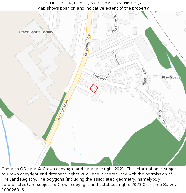 2, FIELD VIEW, ROADE, NORTHAMPTON, NN7 2QY: Location map and indicative extent of plot