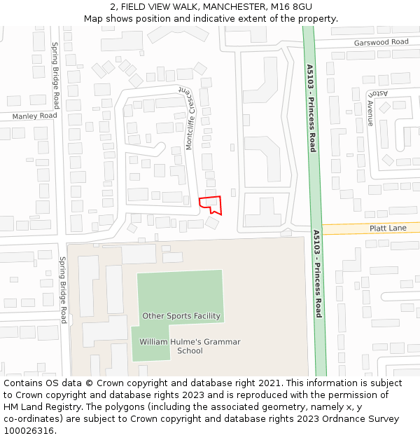 2, FIELD VIEW WALK, MANCHESTER, M16 8GU: Location map and indicative extent of plot