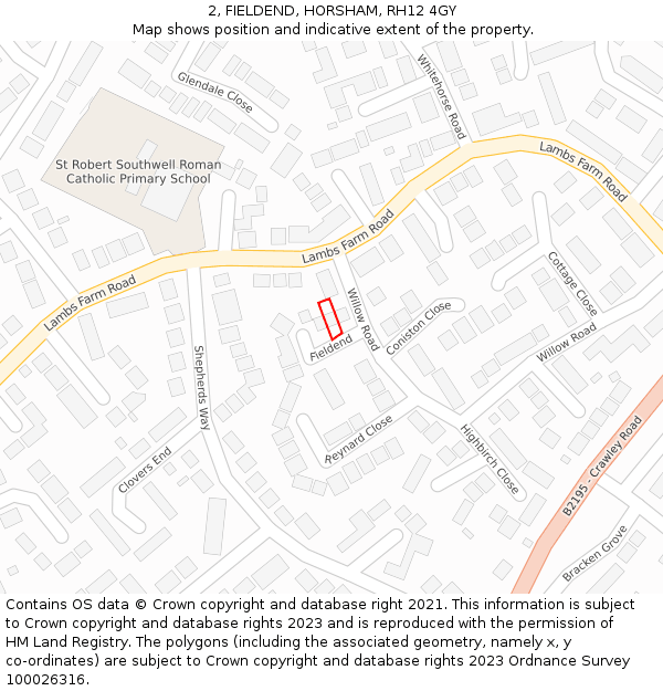 2, FIELDEND, HORSHAM, RH12 4GY: Location map and indicative extent of plot