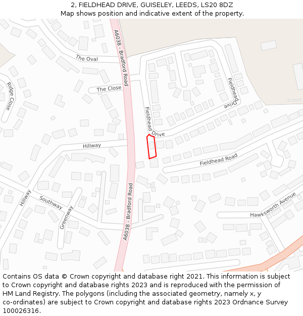 2, FIELDHEAD DRIVE, GUISELEY, LEEDS, LS20 8DZ: Location map and indicative extent of plot