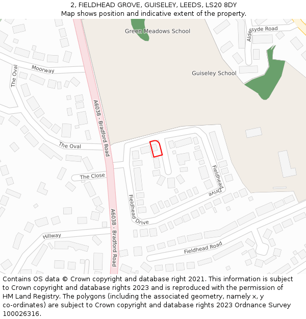 2, FIELDHEAD GROVE, GUISELEY, LEEDS, LS20 8DY: Location map and indicative extent of plot