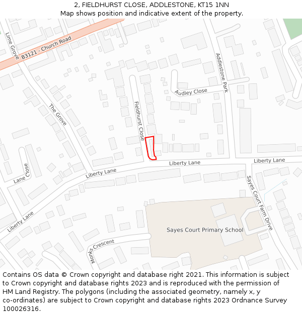 2, FIELDHURST CLOSE, ADDLESTONE, KT15 1NN: Location map and indicative extent of plot