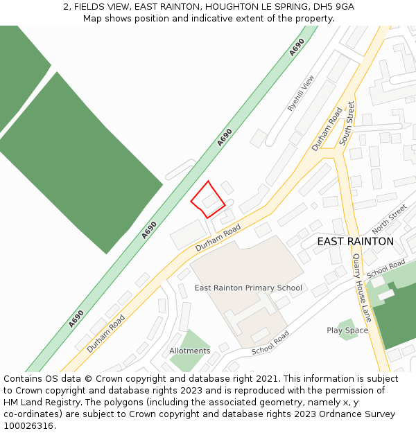 2, FIELDS VIEW, EAST RAINTON, HOUGHTON LE SPRING, DH5 9GA: Location map and indicative extent of plot