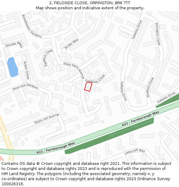 2, FIELDSIDE CLOSE, ORPINGTON, BR6 7TT: Location map and indicative extent of plot