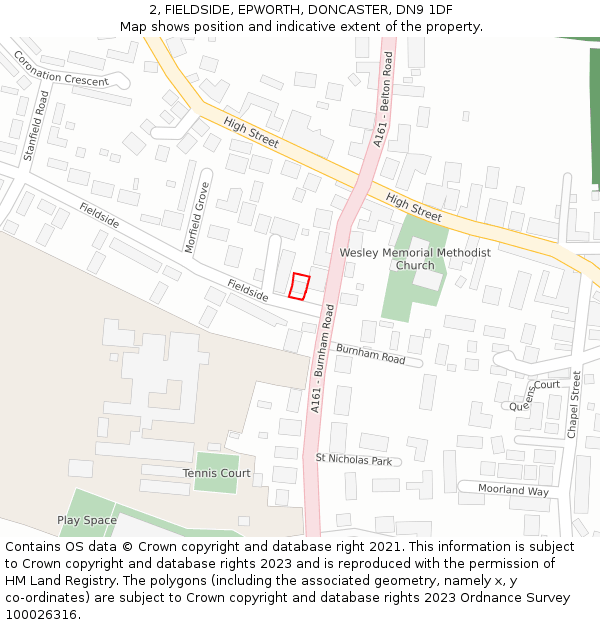 2, FIELDSIDE, EPWORTH, DONCASTER, DN9 1DF: Location map and indicative extent of plot