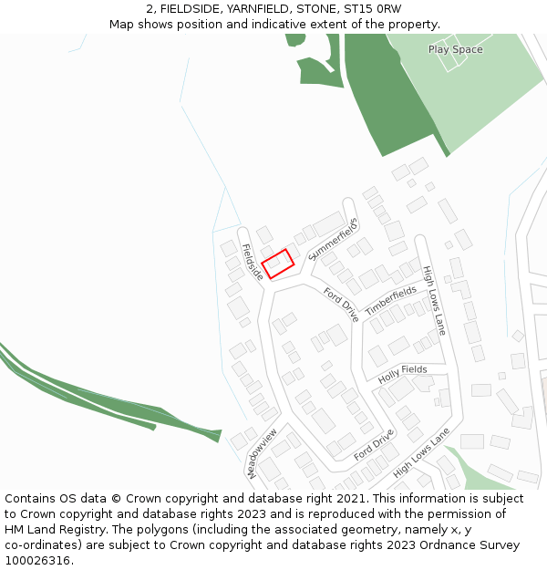 2, FIELDSIDE, YARNFIELD, STONE, ST15 0RW: Location map and indicative extent of plot