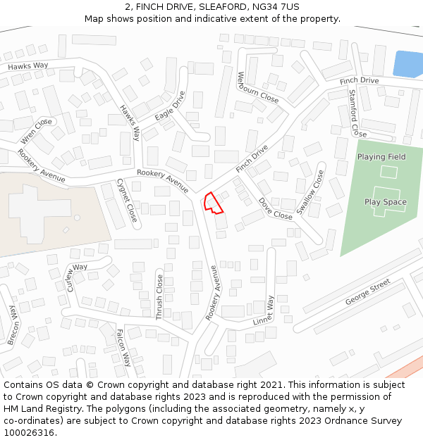 2, FINCH DRIVE, SLEAFORD, NG34 7US: Location map and indicative extent of plot