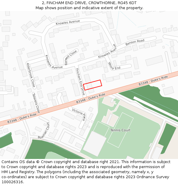 2, FINCHAM END DRIVE, CROWTHORNE, RG45 6DT: Location map and indicative extent of plot