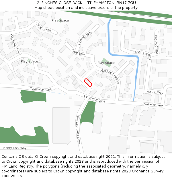 2, FINCHES CLOSE, WICK, LITTLEHAMPTON, BN17 7GU: Location map and indicative extent of plot