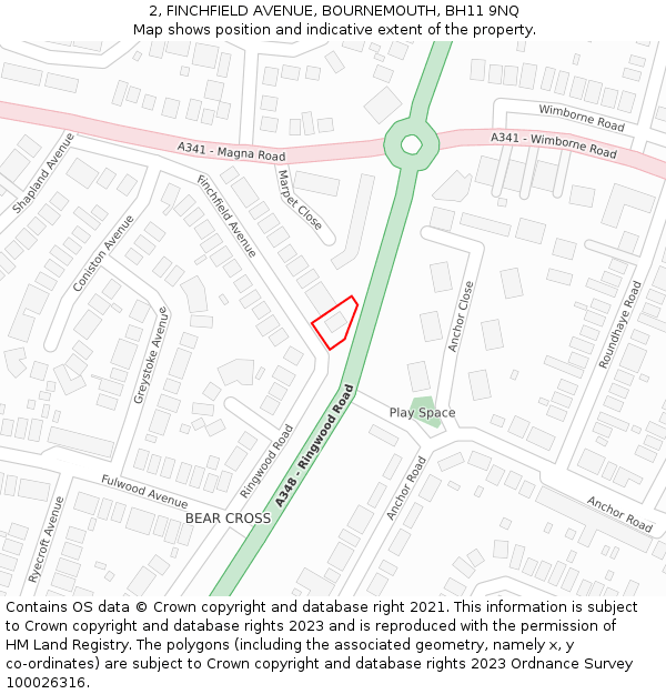 2, FINCHFIELD AVENUE, BOURNEMOUTH, BH11 9NQ: Location map and indicative extent of plot