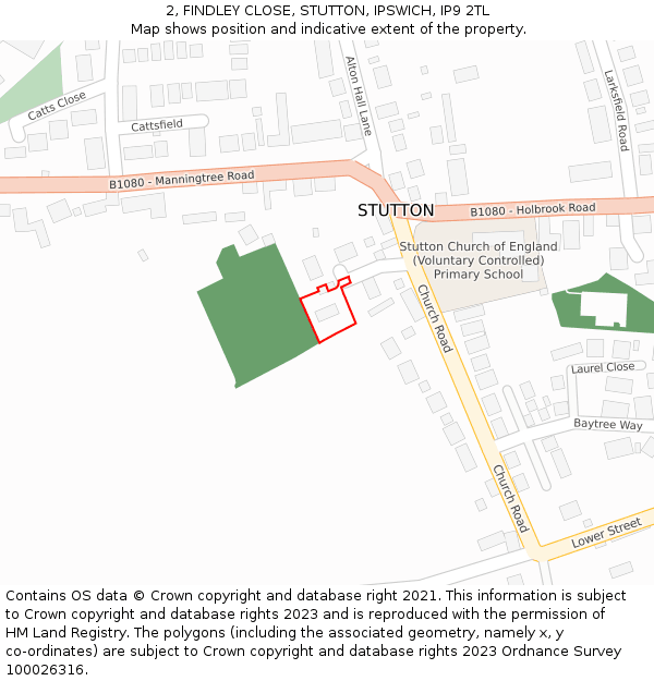 2, FINDLEY CLOSE, STUTTON, IPSWICH, IP9 2TL: Location map and indicative extent of plot