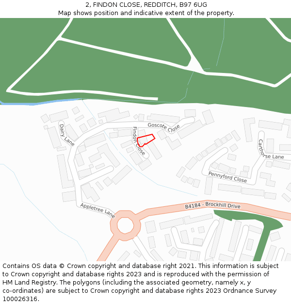 2, FINDON CLOSE, REDDITCH, B97 6UG: Location map and indicative extent of plot