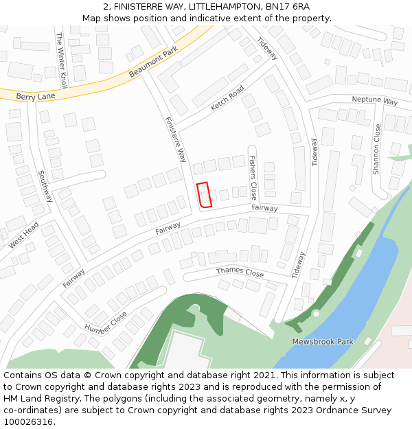 2, FINISTERRE WAY, LITTLEHAMPTON, BN17 6RA: Location map and indicative extent of plot