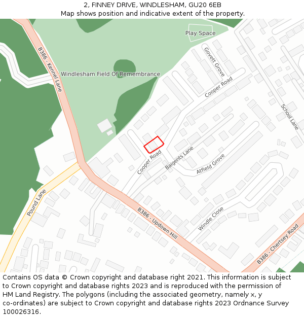 2, FINNEY DRIVE, WINDLESHAM, GU20 6EB: Location map and indicative extent of plot