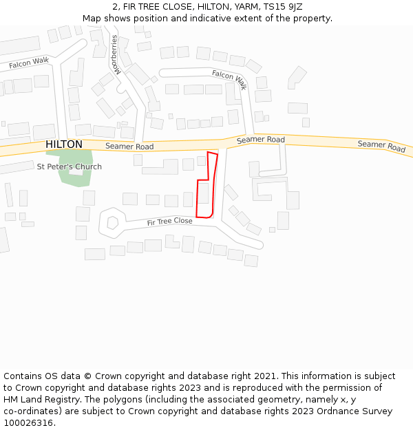 2, FIR TREE CLOSE, HILTON, YARM, TS15 9JZ: Location map and indicative extent of plot