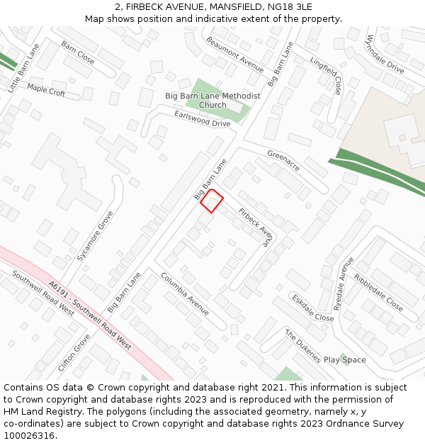 2, FIRBECK AVENUE, MANSFIELD, NG18 3LE: Location map and indicative extent of plot