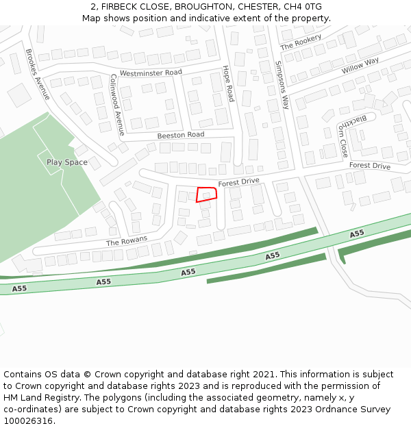 2, FIRBECK CLOSE, BROUGHTON, CHESTER, CH4 0TG: Location map and indicative extent of plot