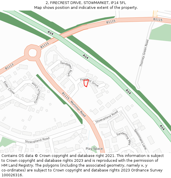 2, FIRECREST DRIVE, STOWMARKET, IP14 5FL: Location map and indicative extent of plot
