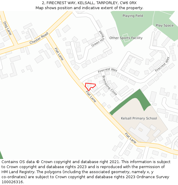 2, FIRECREST WAY, KELSALL, TARPORLEY, CW6 0RX: Location map and indicative extent of plot