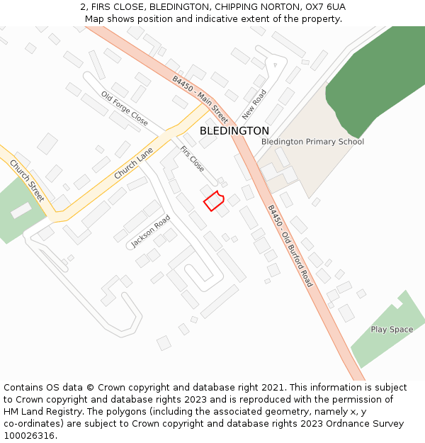 2, FIRS CLOSE, BLEDINGTON, CHIPPING NORTON, OX7 6UA: Location map and indicative extent of plot