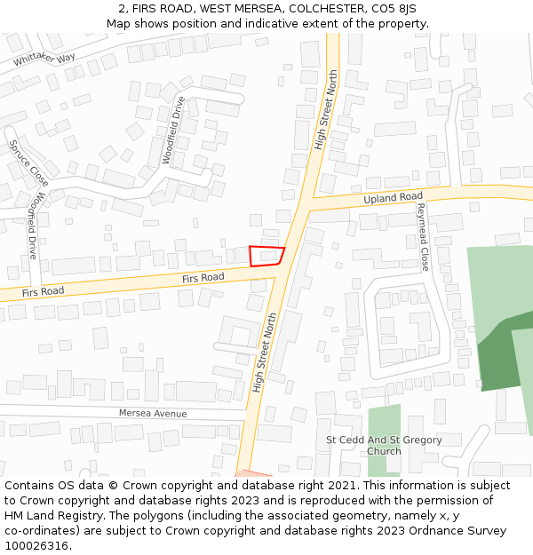 2, FIRS ROAD, WEST MERSEA, COLCHESTER, CO5 8JS: Location map and indicative extent of plot