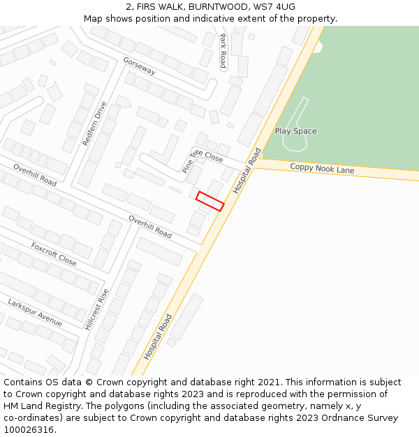 2, FIRS WALK, BURNTWOOD, WS7 4UG: Location map and indicative extent of plot