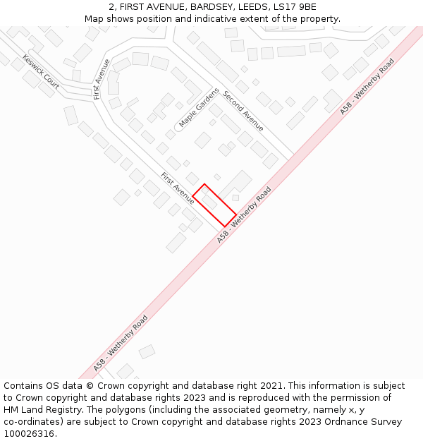 2, FIRST AVENUE, BARDSEY, LEEDS, LS17 9BE: Location map and indicative extent of plot