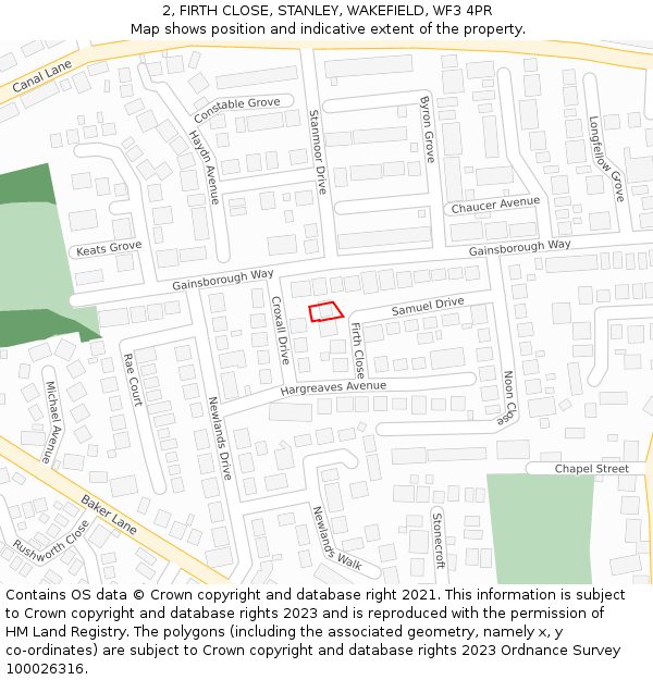 2, FIRTH CLOSE, STANLEY, WAKEFIELD, WF3 4PR: Location map and indicative extent of plot