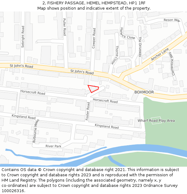 2, FISHERY PASSAGE, HEMEL HEMPSTEAD, HP1 1RF: Location map and indicative extent of plot