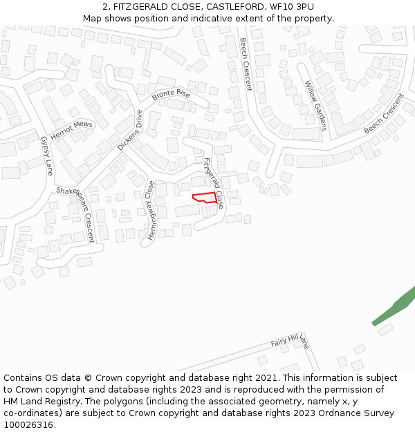2, FITZGERALD CLOSE, CASTLEFORD, WF10 3PU: Location map and indicative extent of plot