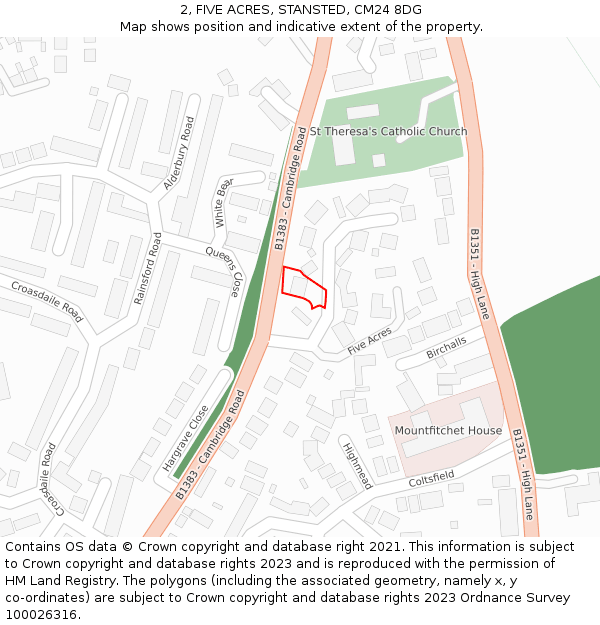 2, FIVE ACRES, STANSTED, CM24 8DG: Location map and indicative extent of plot