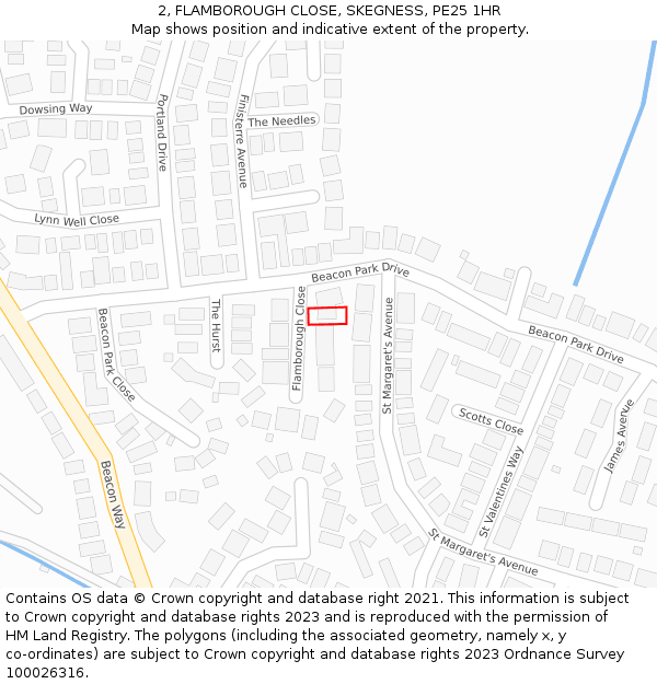 2, FLAMBOROUGH CLOSE, SKEGNESS, PE25 1HR: Location map and indicative extent of plot