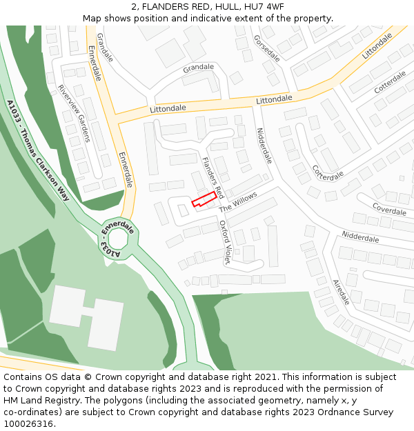 2, FLANDERS RED, HULL, HU7 4WF: Location map and indicative extent of plot