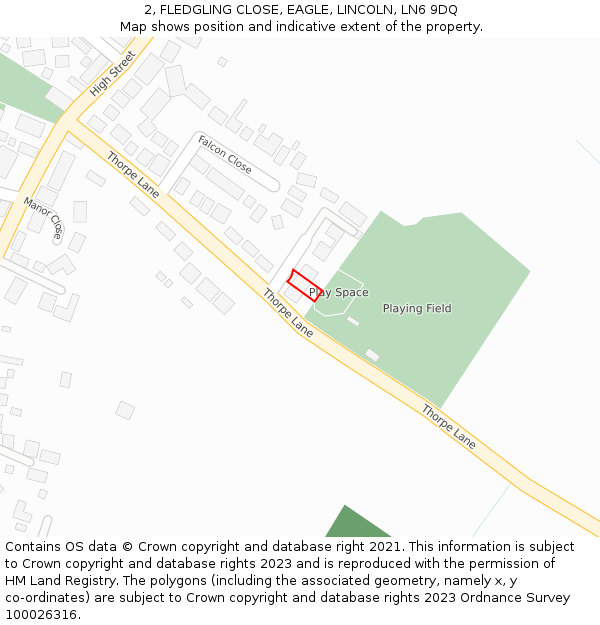 2, FLEDGLING CLOSE, EAGLE, LINCOLN, LN6 9DQ: Location map and indicative extent of plot