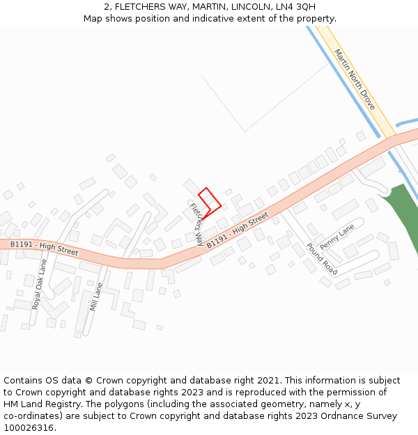 2, FLETCHERS WAY, MARTIN, LINCOLN, LN4 3QH: Location map and indicative extent of plot