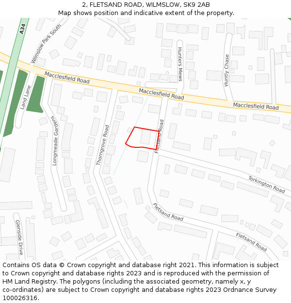 2, FLETSAND ROAD, WILMSLOW, SK9 2AB: Location map and indicative extent of plot