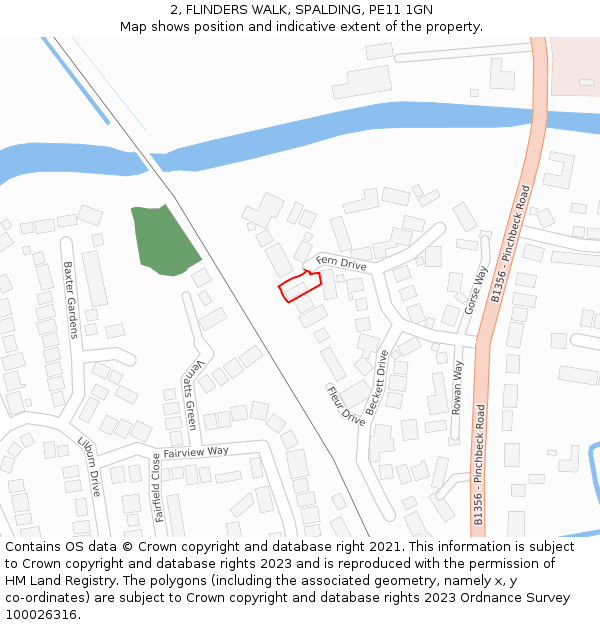 2, FLINDERS WALK, SPALDING, PE11 1GN: Location map and indicative extent of plot