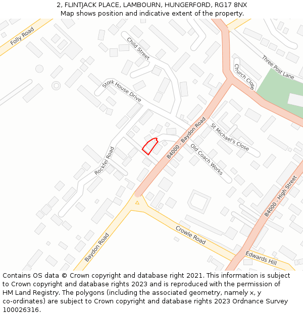 2, FLINTJACK PLACE, LAMBOURN, HUNGERFORD, RG17 8NX: Location map and indicative extent of plot