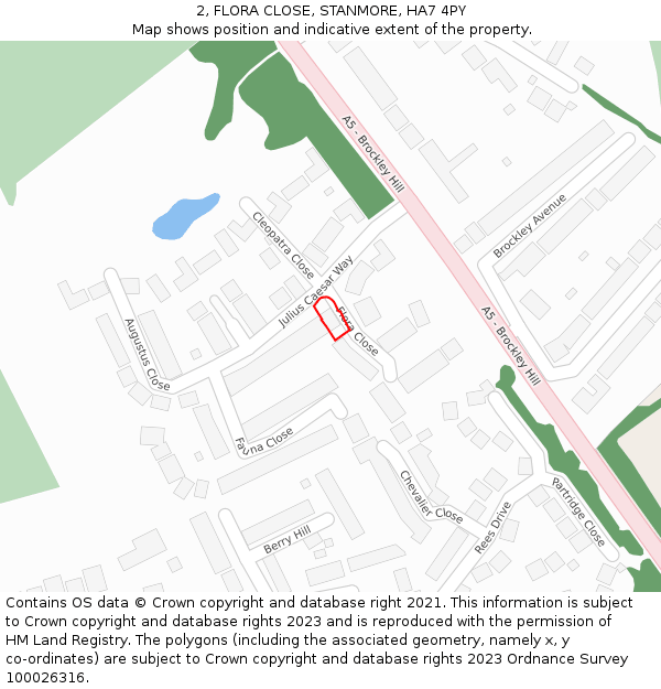 2, FLORA CLOSE, STANMORE, HA7 4PY: Location map and indicative extent of plot