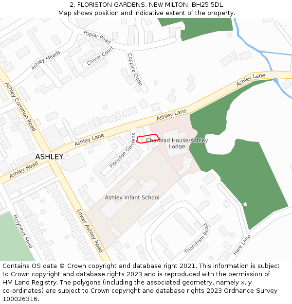 2, FLORISTON GARDENS, NEW MILTON, BH25 5DL: Location map and indicative extent of plot