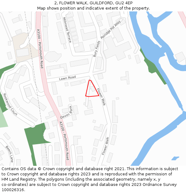 2, FLOWER WALK, GUILDFORD, GU2 4EP: Location map and indicative extent of plot