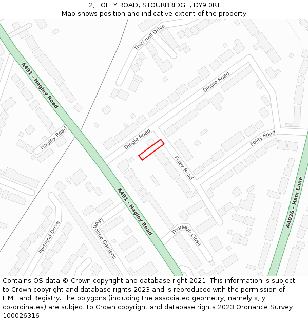 2, FOLEY ROAD, STOURBRIDGE, DY9 0RT: Location map and indicative extent of plot