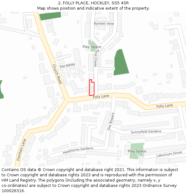 2, FOLLY PLACE, HOCKLEY, SS5 4SR: Location map and indicative extent of plot