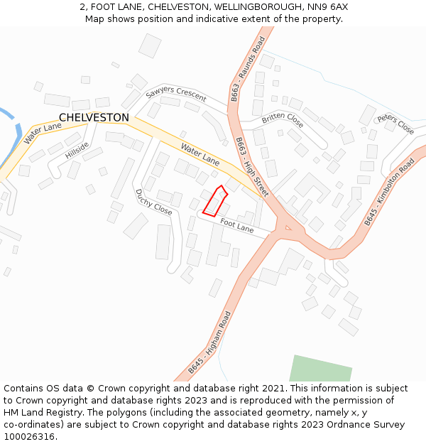 2, FOOT LANE, CHELVESTON, WELLINGBOROUGH, NN9 6AX: Location map and indicative extent of plot
